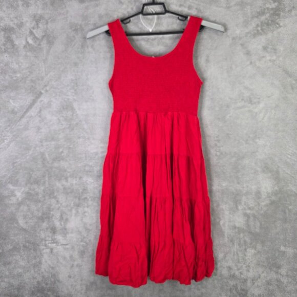 Womens Arabess Red Sleeveless Smocked Bodice Tiered Tank Dress 100% Rayon Size L - Picture 7 of 10